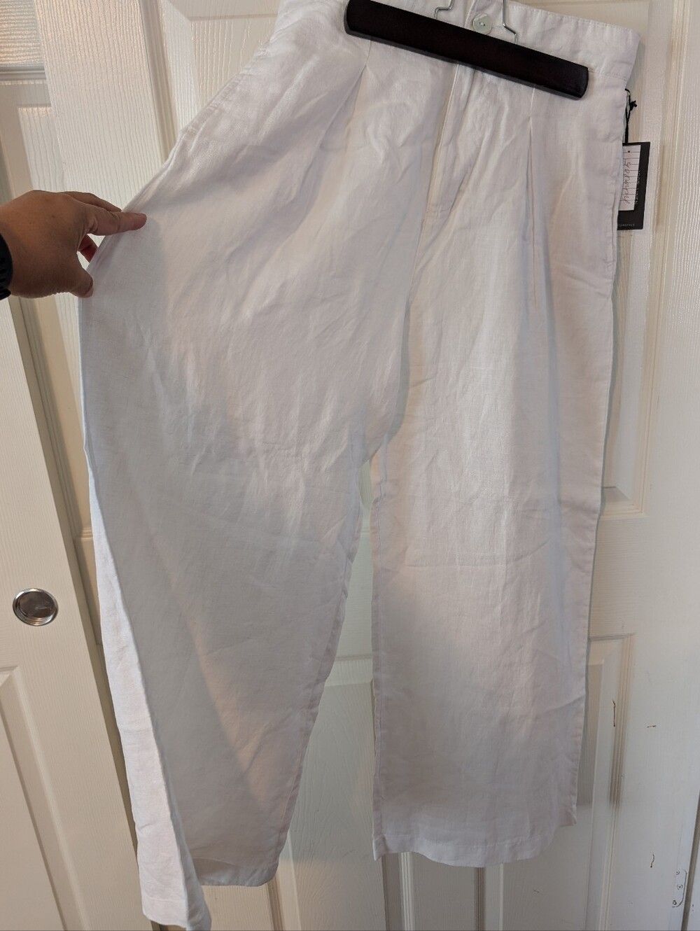 NWT - Medium Halston White Linen Wide Leg Dress Slacks JUHAL05